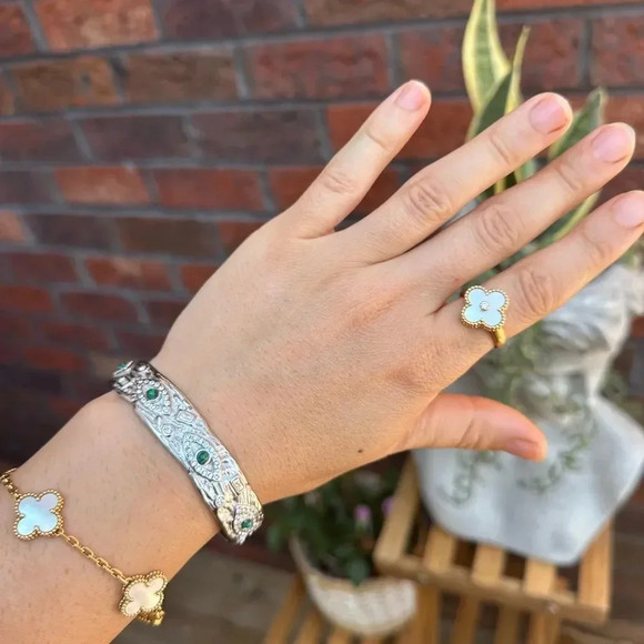 Baroque Malachite Stainless Steel Waterproof Eye Cuff Bracelet - Picture 12 of 17